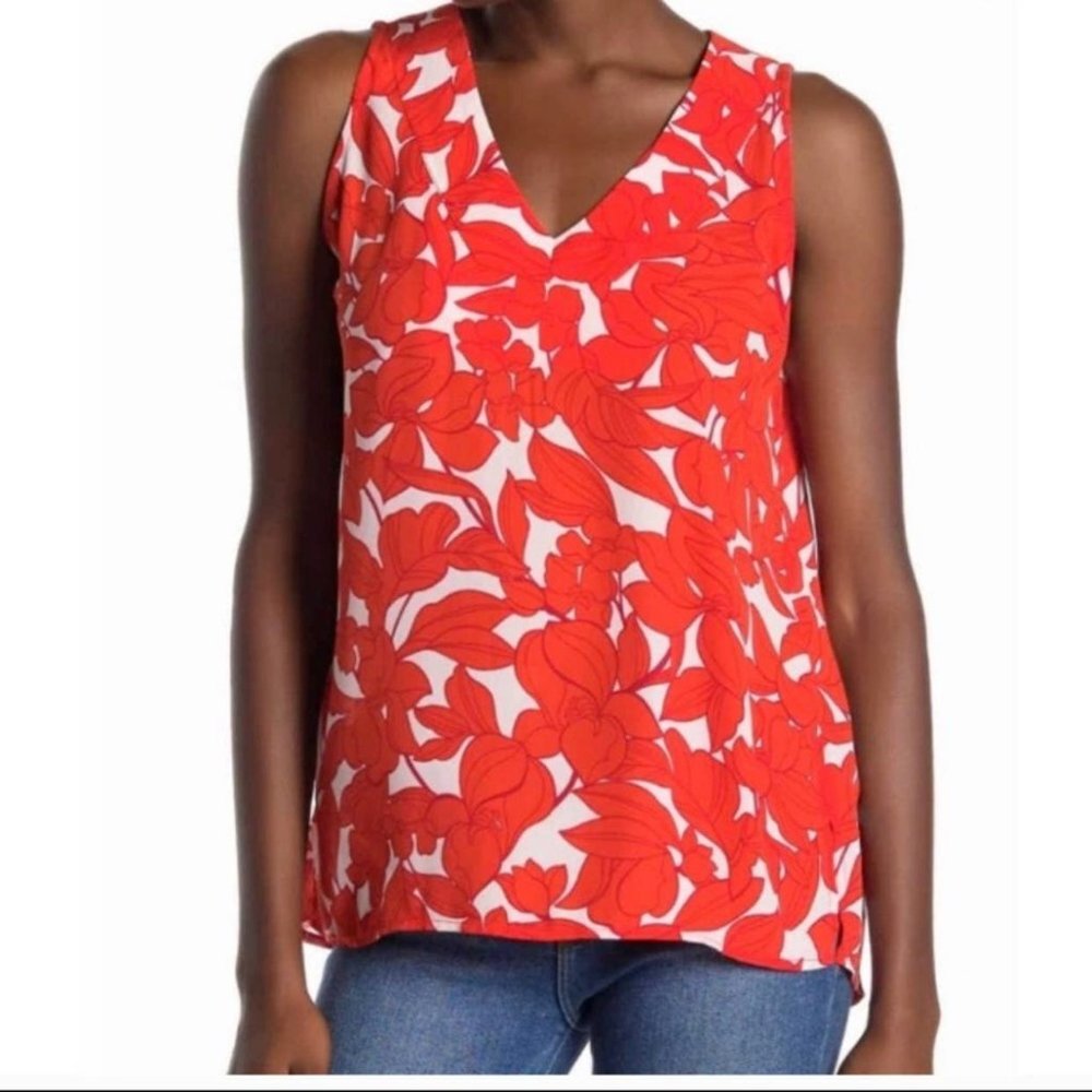 Ann Taylor Sleeveless Blouse - Red/White